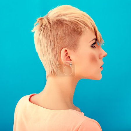 woman with short stylish hairstyle
