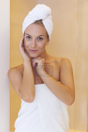 Woman smiling after shower