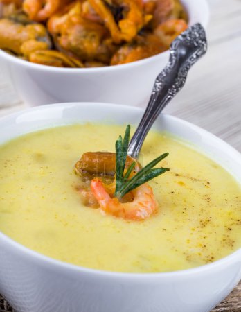 Soup of mussels and shrimp