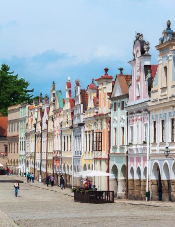 Telc, Czech Republic - May 10, 2013: A row of old Renesaince houses. One of the most beautiful markets in Europe. UNESCO World Heritage Site.
