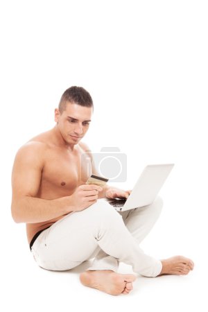 Men is doing online shopping - Isolated