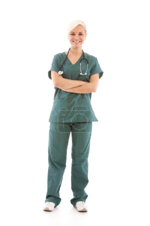 Young blonde surgeon in uniform - isolated