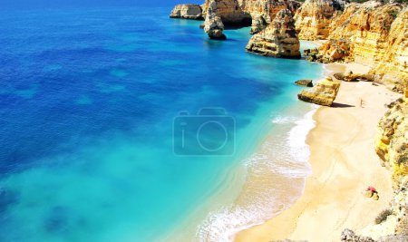 Rocky cliffs on the coast of the Atlantic ocean, Algarve, Portug