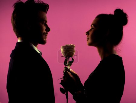 Silhouette of a couple and the rose