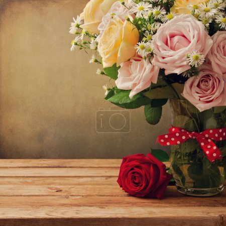 Background with beautiful roses bouquet