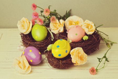 Easter eggs in bird nest