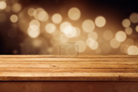Bokeh background with empty wooden deck