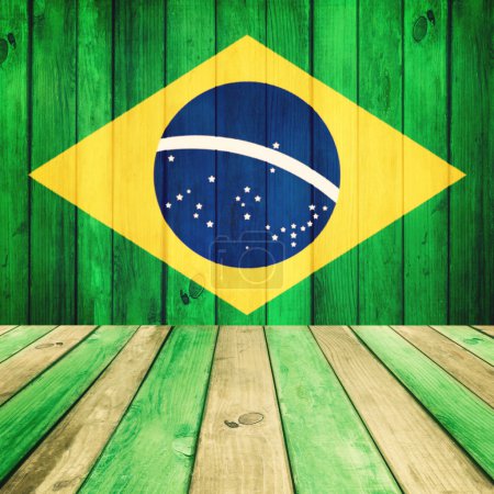 Wooden background with flag of Brasil