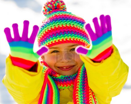 Winter fun, snow, winter kid - lovely girl enjoying winter