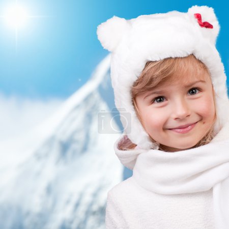 Winter fun, kid , snow - winter portrait of lovely little girl on winter holidays