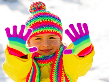 Winter fun, snow, winter kid - lovely girl enjoying winter