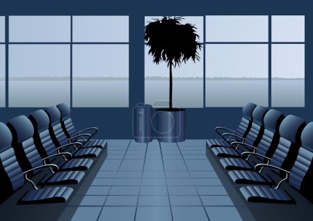 Waiting room airport. Blue. Vector