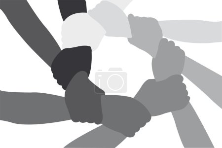 Eight friends have crossed hands vector