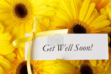 Get Well Soon card with yellow gerberas
