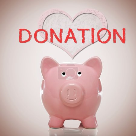 Piggy bank with heart and donation text