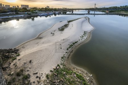 Dry Vistula river in Warsaw, Poland