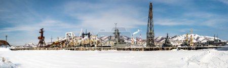Panoramic view of Naval vessels on the Petropavlovsk-Kamchatsky seaport