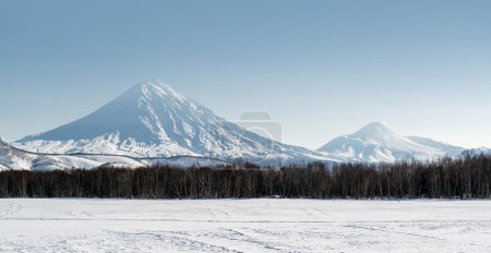 View of Avachinsky and Koryaksky volcanoes
