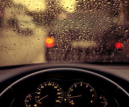 rain droplets on car windshield