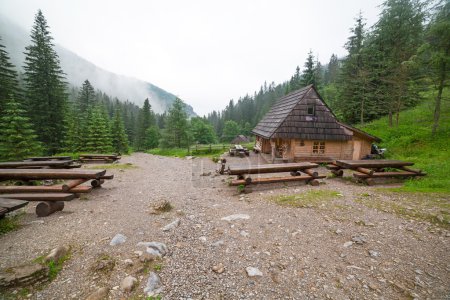 Wooden shelter in the forest of Tatra mountains