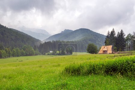Wooden hut under Tatra mountains in Zakopane