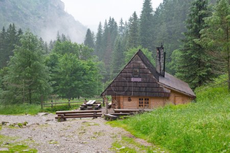 Wooden shelter in the forest of Tatra mountains
