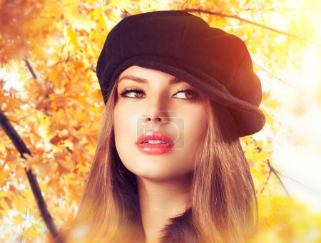 Autumn Woman in a Beret. Hat. Fashion Autumn Wear
