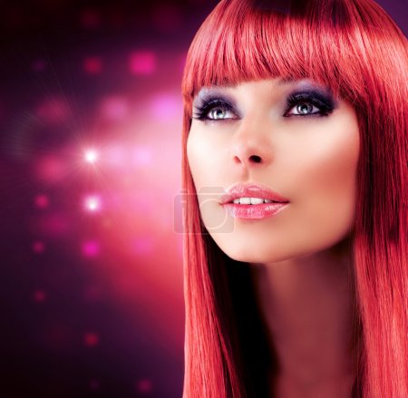 Red Haired Model Portrait. Beautiful Girl with Long Healthy Hair