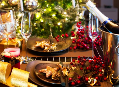 Christmas And New Year Holiday Table Setting. Celebration