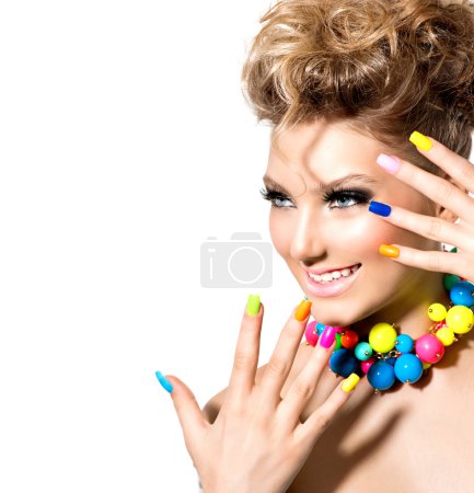 Girl with colorful makeup, nail polish