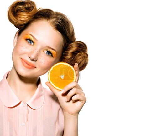 Model Girl with Juicy Orange.