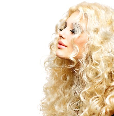 Beauty Girl With Healthy Long Curly Hair. Blonde Woman