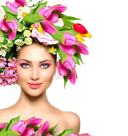 Girl with colorful flowers hairstyle