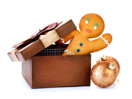 Gingerbread Man in Gift Box. Christmas Holidays