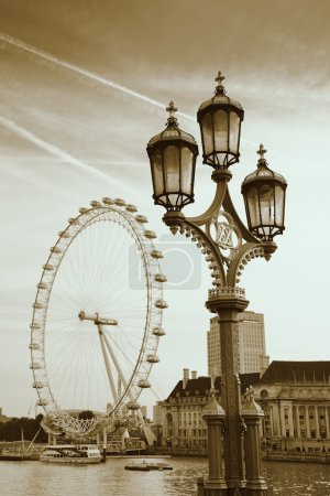 Vintage lamp post on Westminster Bridge in London..