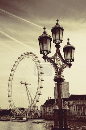 Vintage lamp post on Westminster Bridge in London..