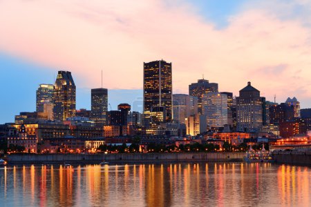 Montreal over river at sunset