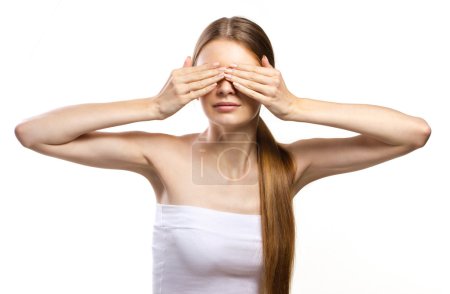 youth woman clossing eyes with her hands