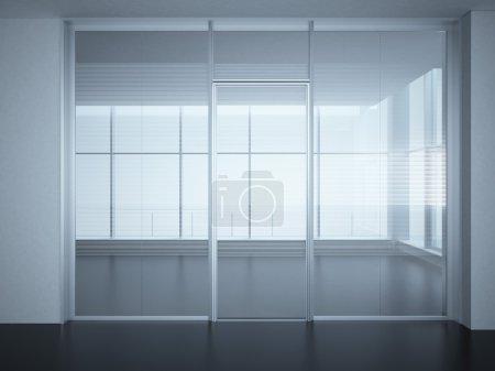 Empty office room with glass walls and doors