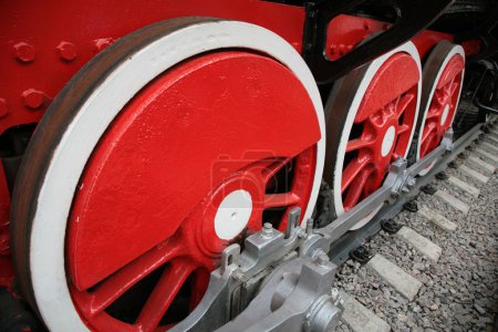 Locomotive wheels close up