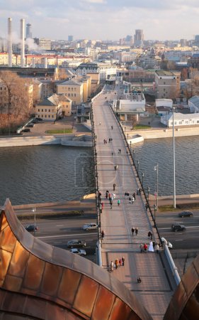 View from top on footbridge across Moscow-river
