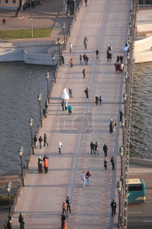 on footbridge across Moscow-river