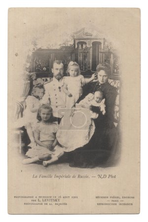 Old postal card with the Russian imperial family