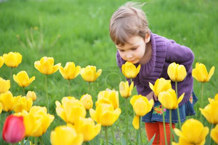 Girl smells tulip