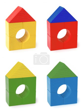 Multi color wood toy houses