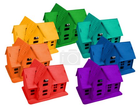 Model of houses in colors of rainbow, collage