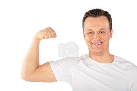 Man shows biceps
