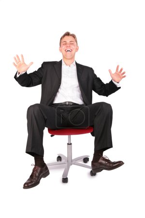 Laughing young person on office chair