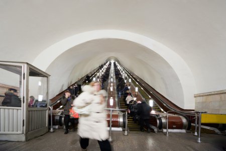 Moscow - March 23: on escalators of metro station Komsomo
