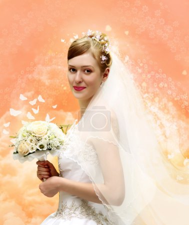 Bride with bouquet collage